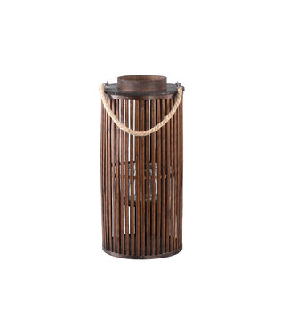 PTMD Zafria Bruine Ronde Bamboe Lantaarn Met Glas S (set van 2)