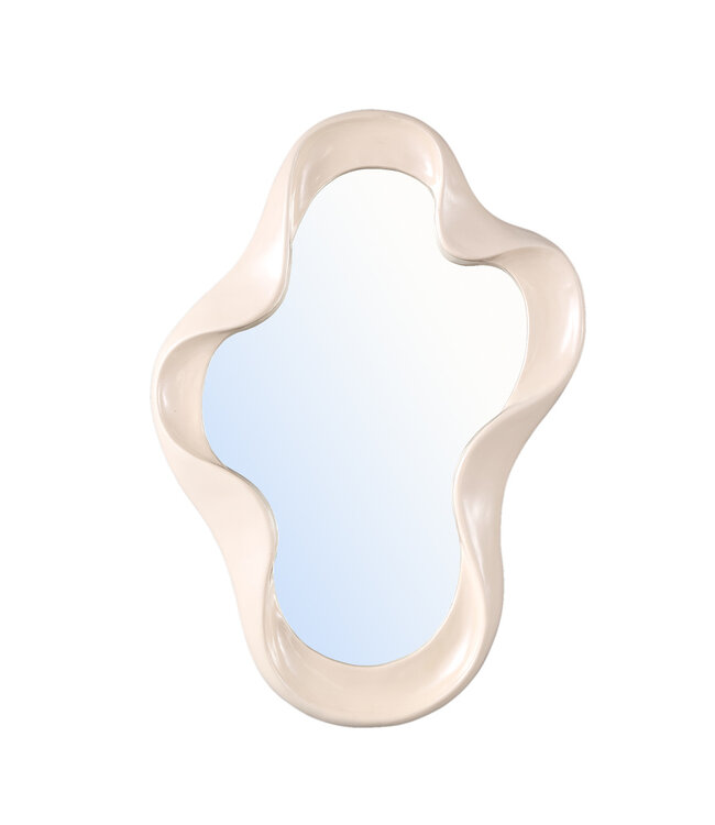 PTMD Hannah Crème Poly Organische Spiegel met Glanzende Vorm – 3 x 50 x 35 cm