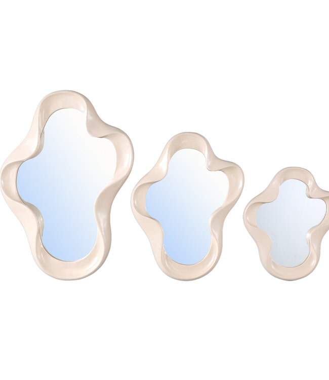 PTMD Hannah Crème Poly Organische Spiegel met Glanzende Vorm – 3 x 50 x 35 cm