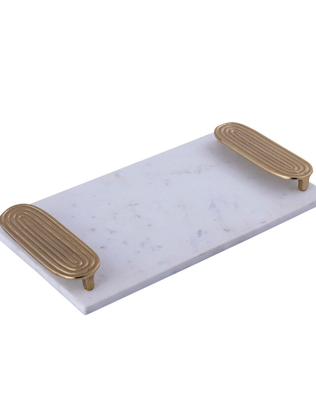 PTMD Wit Rechthoekig Dienblad Met Gouden Handvaten