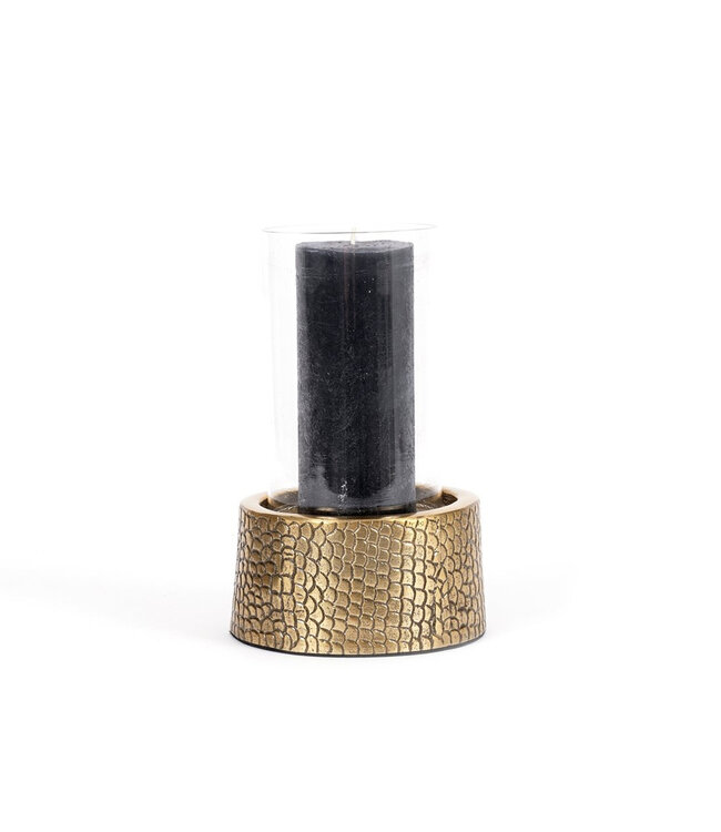 Bazar Bizar De Krokodil Kaarsenhouder met Glas - Messing - M