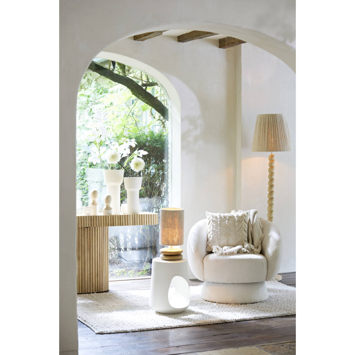 Light&Living Lampenkap Medana | Chenille Crème | 2 Maten