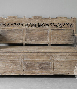 Be-Uniq Oude Bank Met Klep | Rustiek Verweerd | H95xB140xD52 cm