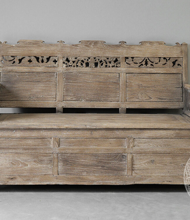 Be-Uniq Oude Bank Met Klep | Rustiek Verweerd | H95xB140xD52 cm