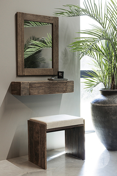 Be-Uniq Houten Kruk Lea | Met Linnen Zitkussen | Oud Hout