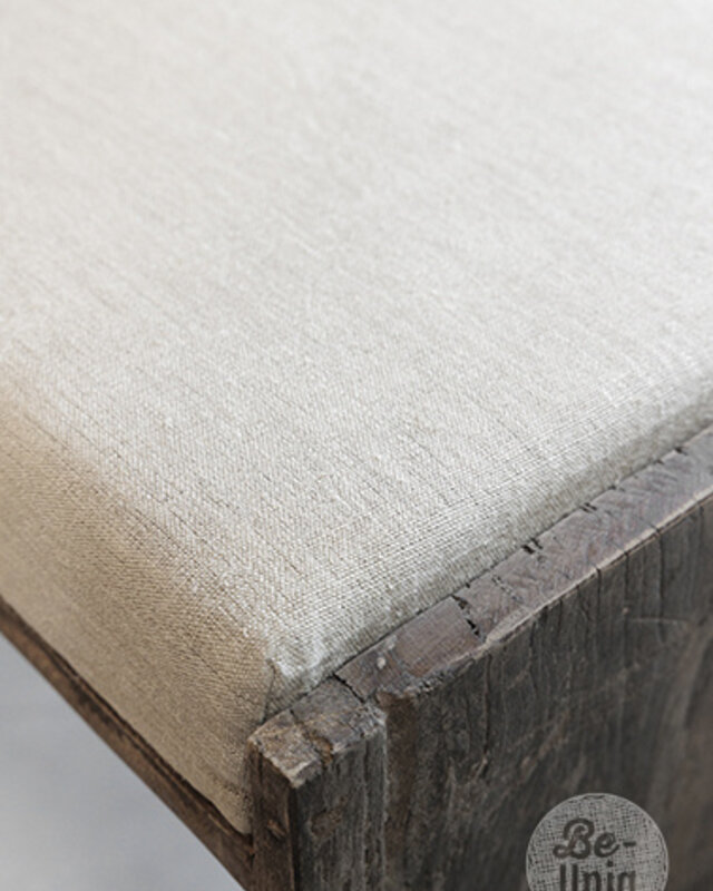 Be-Uniq Houten Kruk Lea | Met Linnen Zitkussen | Oud Hout