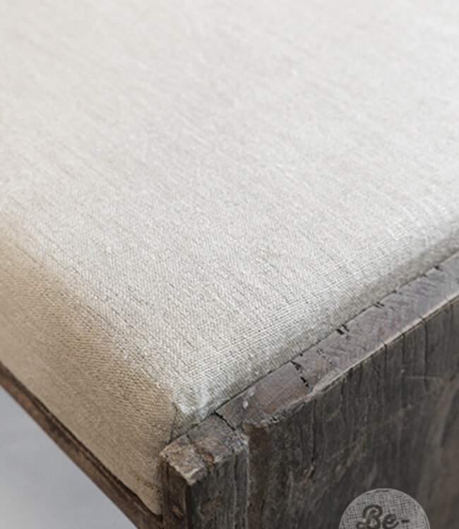 Be-Uniq Houten Kruk Lea | Met Linnen Zitkussen | Oud Hout