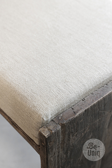 Be-Uniq Houten Kruk Lea | Met Linnen Zitkussen | Oud Hout