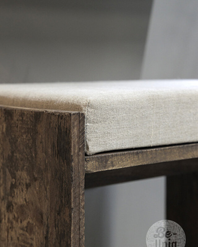 Be-Uniq Houten Kruk Lea | Met Linnen Zitkussen | Oud Hout