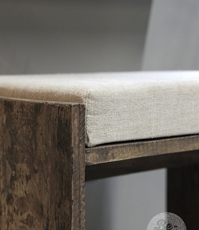 Be-Uniq Houten Kruk Lea | Met Linnen Zitkussen | Oud Hout