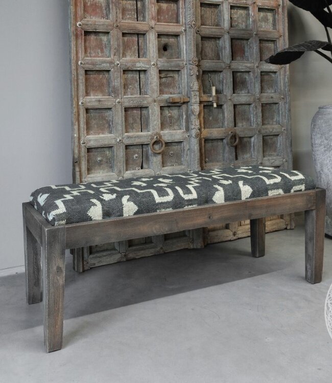 Be-Uniq Bankje Rustiek | Kelim Antraciet | H50xB120xD45 cm