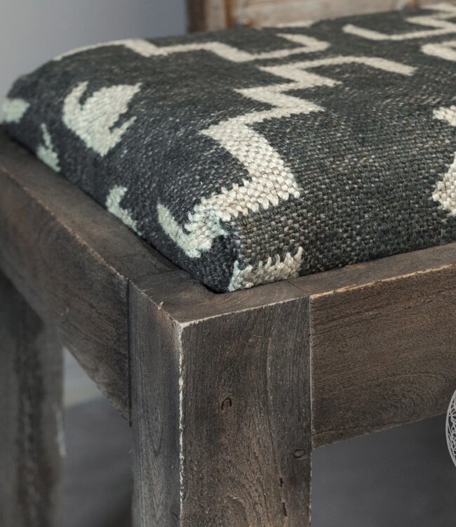 Be-Uniq Bankje Rustiek | Kelim Antraciet | H50xB120xD45 cm