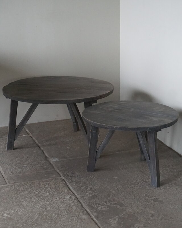 Rene Houtman Bijzettafel Salontafel Set Van 2 | Rond | Vergrijsd Teak