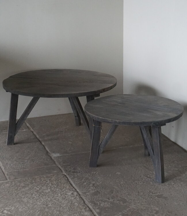 Rene Houtman Bijzettafel Salontafel Set Van 2 | Rond | Vergrijsd Teak