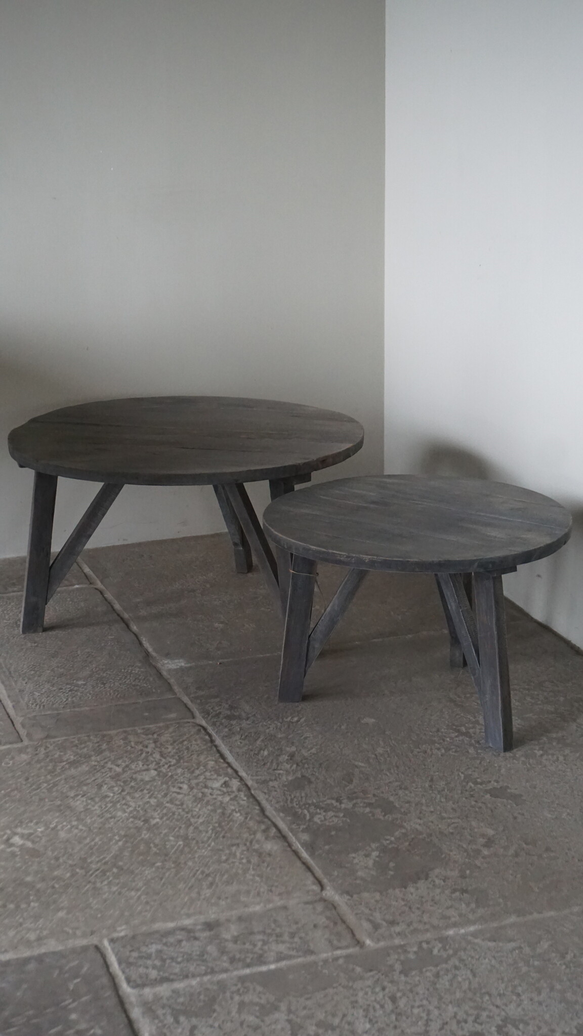 Rene Houtman Bijzettafel Salontafel Set Van 2 | Rond | Vergrijsd Teak
