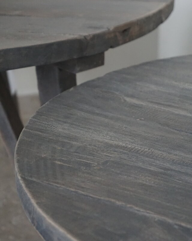 Rene Houtman Bijzettafel Salontafel Set Van 2 | Rond | Vergrijsd Teak