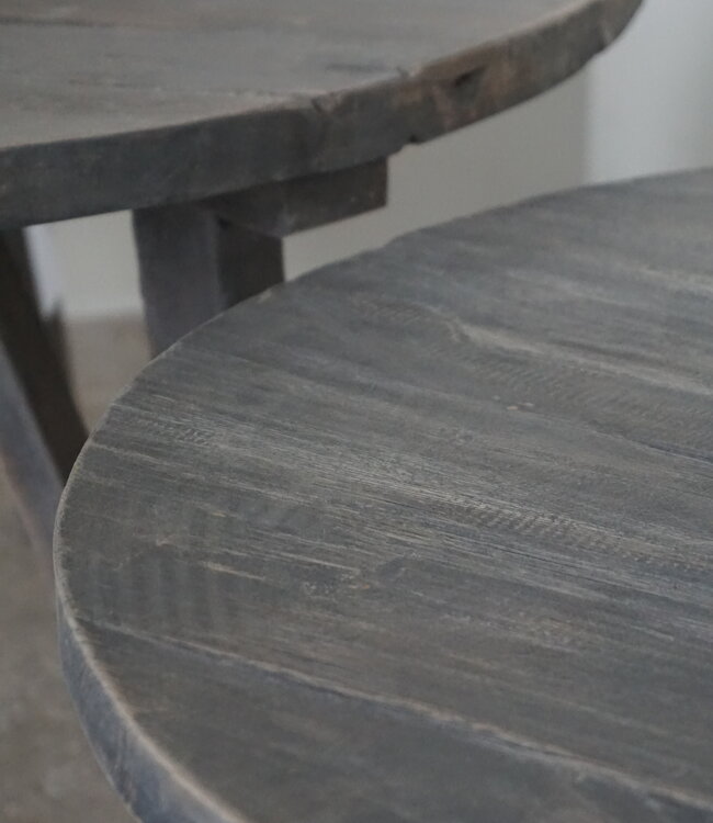 Rene Houtman Bijzettafel Salontafel Set Van 2 | Rond | Vergrijsd Teak