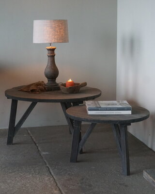 Rene Houtman Bijzettafel Salontafel Set Van 2 | Rond | Vergrijsd Teak