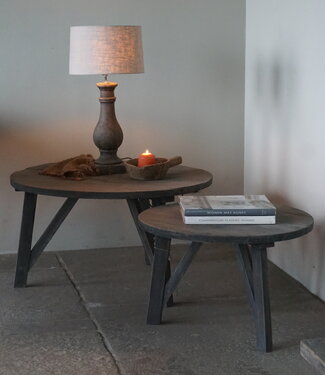 Rene Houtman Bijzettafel Salontafel Set Van 2 | Rond | Vergrijsd Teak