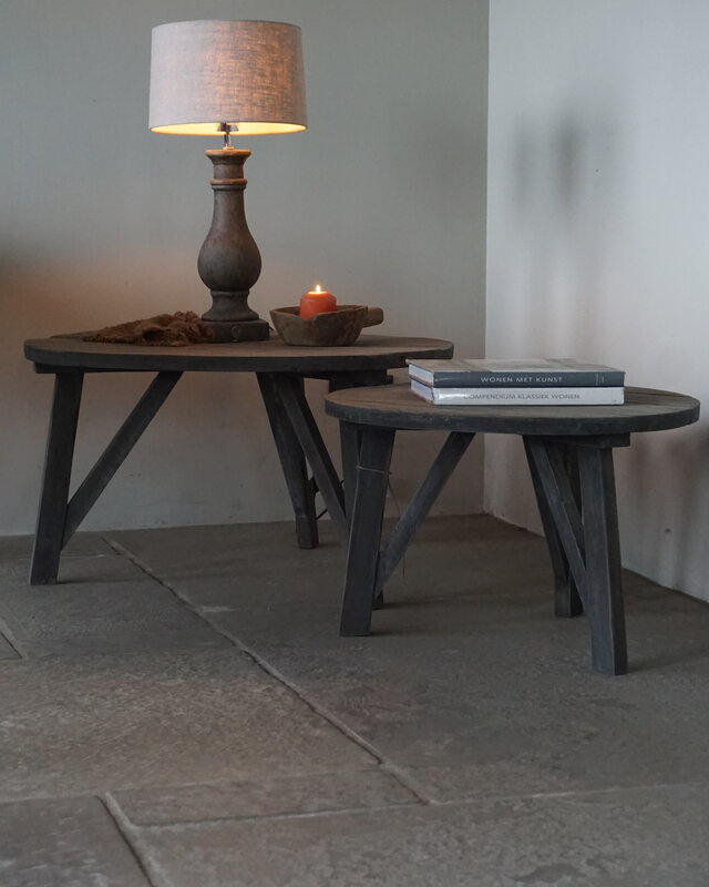 Rene Houtman Bijzettafel Salontafel Set Van 2 | Rond | Vergrijsd Teak