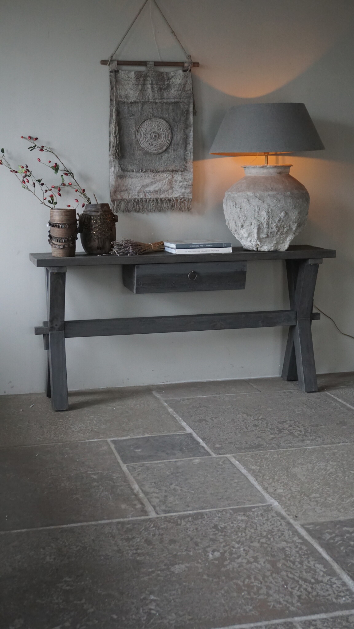 Rene Houtman Sidetable X-Poot Cross | Brown/Grey | H79xB160xD40 cm