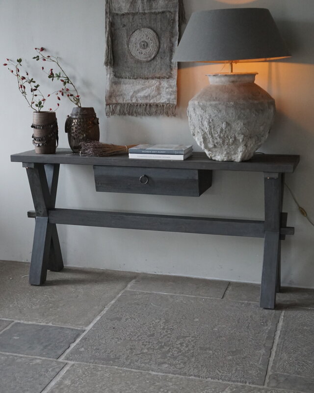 Rene Houtman Sidetable X-Poot Cross | Brown/Grey | H79xB160xD40 cm