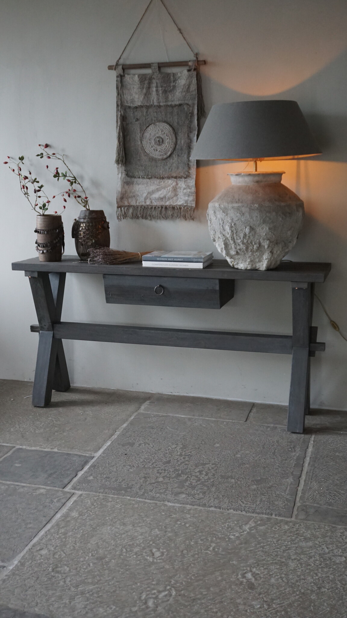 Rene Houtman Sidetable X-Poot Cross | Brown/Grey | H79xB160xD40 cm