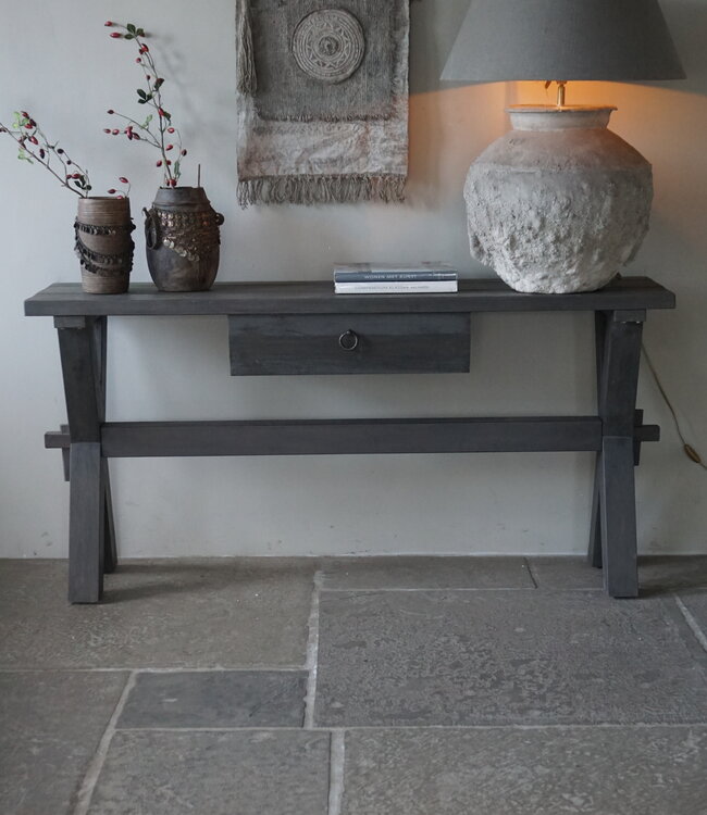 Rene Houtman Sidetable Cross X-Poot | Brown/Grey | H79xB160xD40 cm