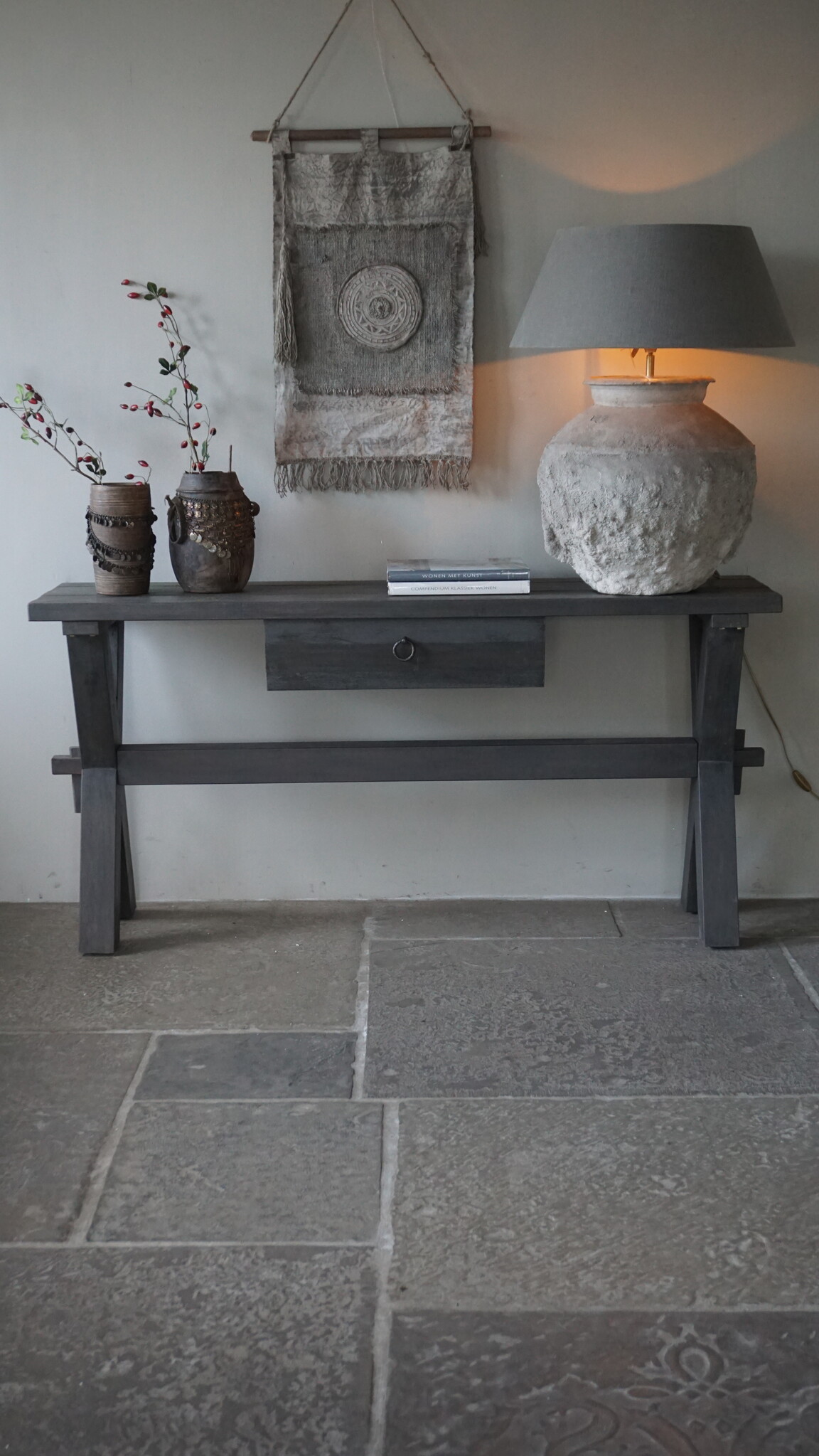 Rene Houtman Sidetable Cross X-Poot | Brown/Grey | H79xB160xD40 cm