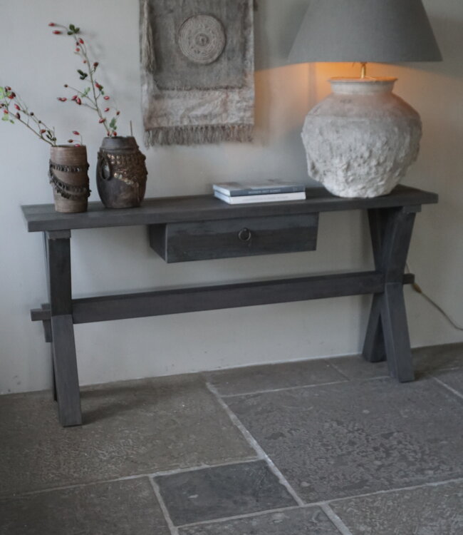 Rene Houtman Sidetable Cross X-Poot | Brown/Grey | H79xB160xD40 cm