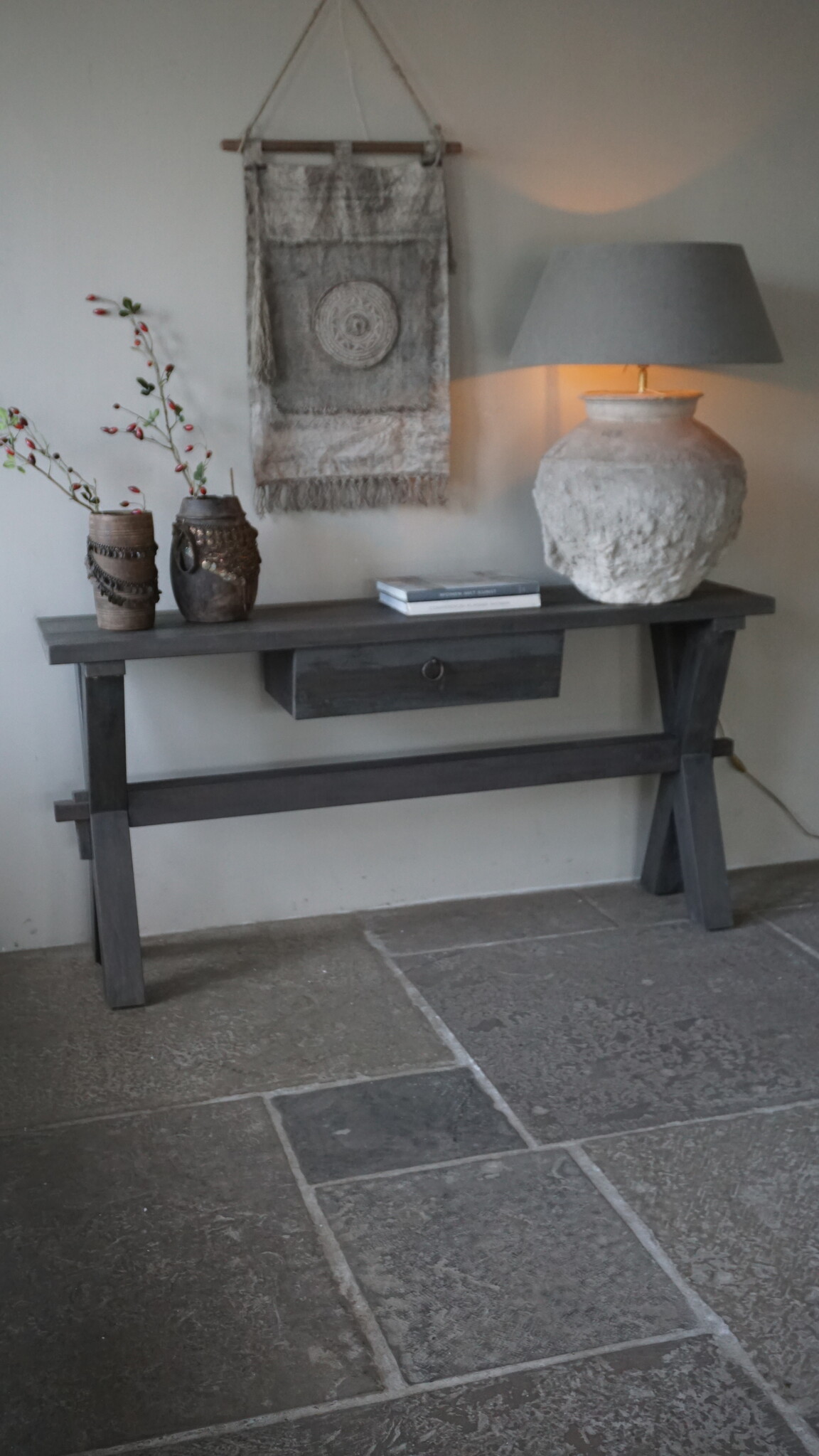Rene Houtman Sidetable Cross X-Poot | Brown/Grey | H79xB160xD40 cm