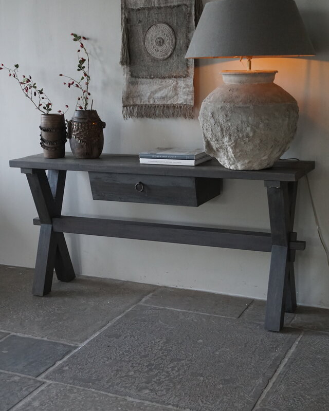 Rene Houtman Sidetable Cross X-Poot | Brown/Grey | H79xB160xD40 cm