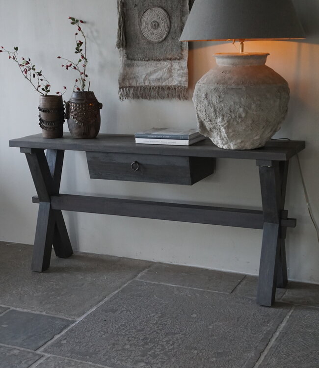 Rene Houtman Sidetable Cross X-Poot | Brown/Grey | H79xB160xD40 cm