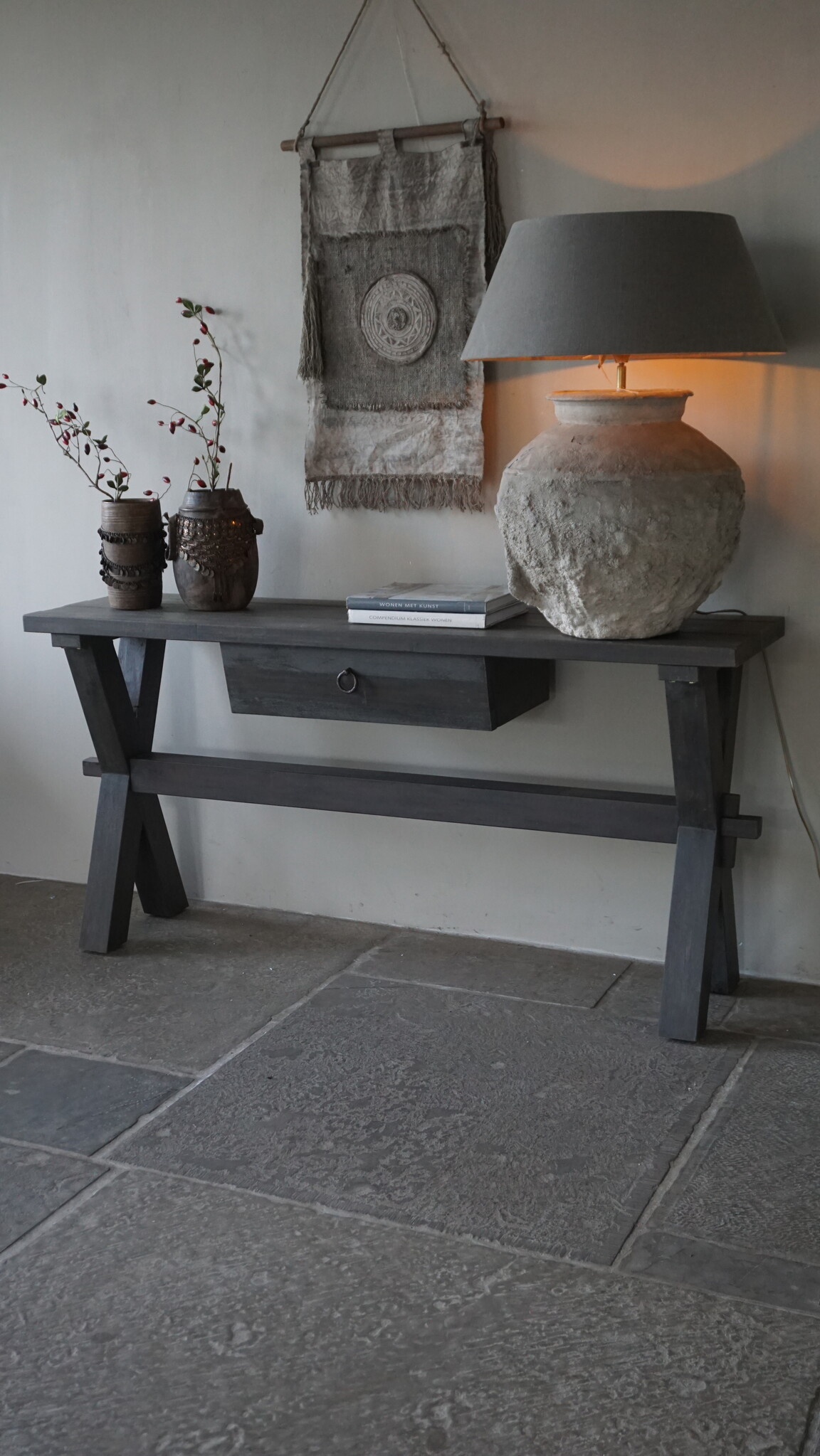 Rene Houtman Sidetable Cross X-Poot | Brown/Grey | H79xB160xD40 cm