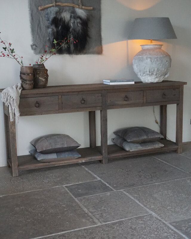 Rene Houtman Dressoir | Oud Hout | 4 Lades | H90xB220xD45 cm