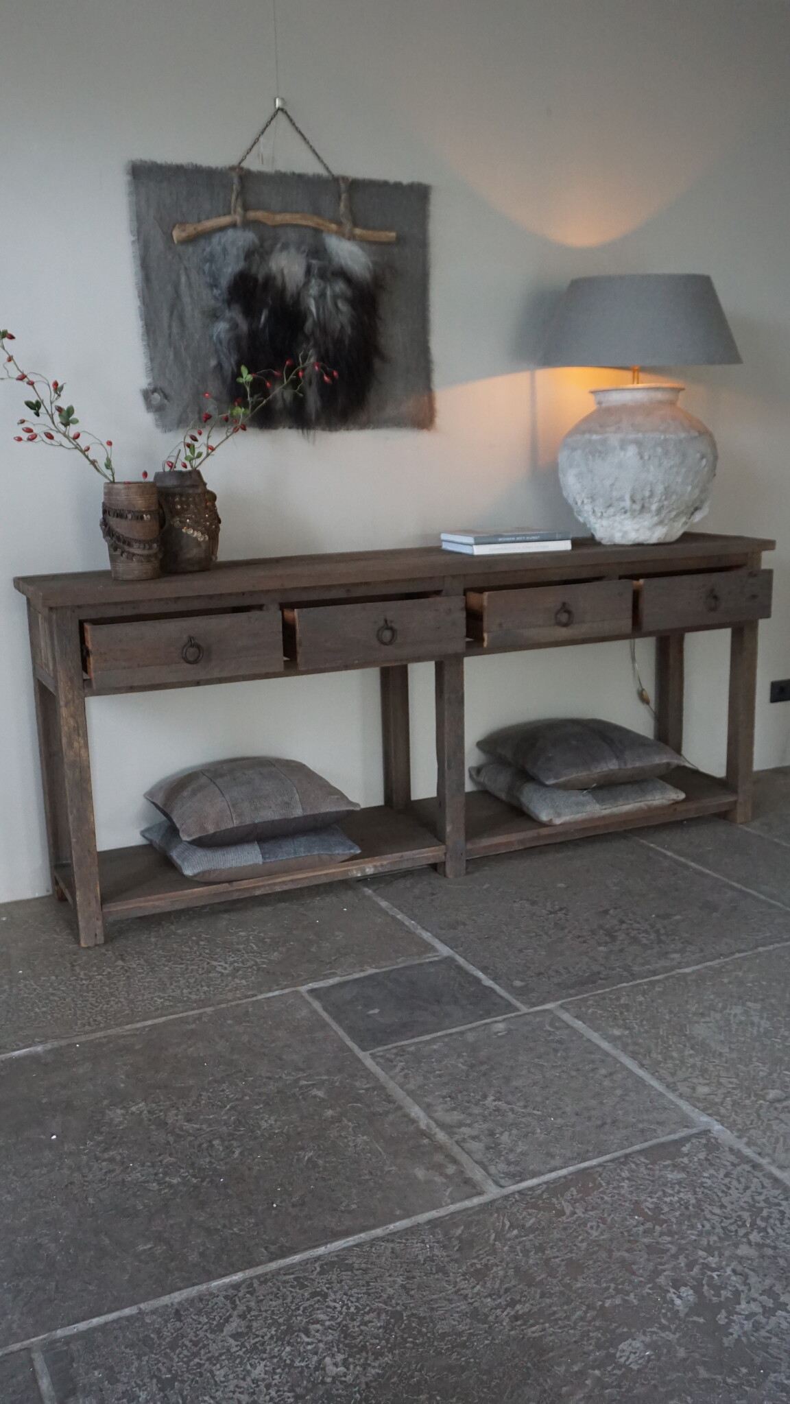 Rene Houtman Dressoir | Oud Hout | 4 Lades | H90xB220xD45 cm