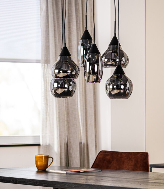 Starfurn Hanglamp 6-Lampen H340 Rook/Smokeglas