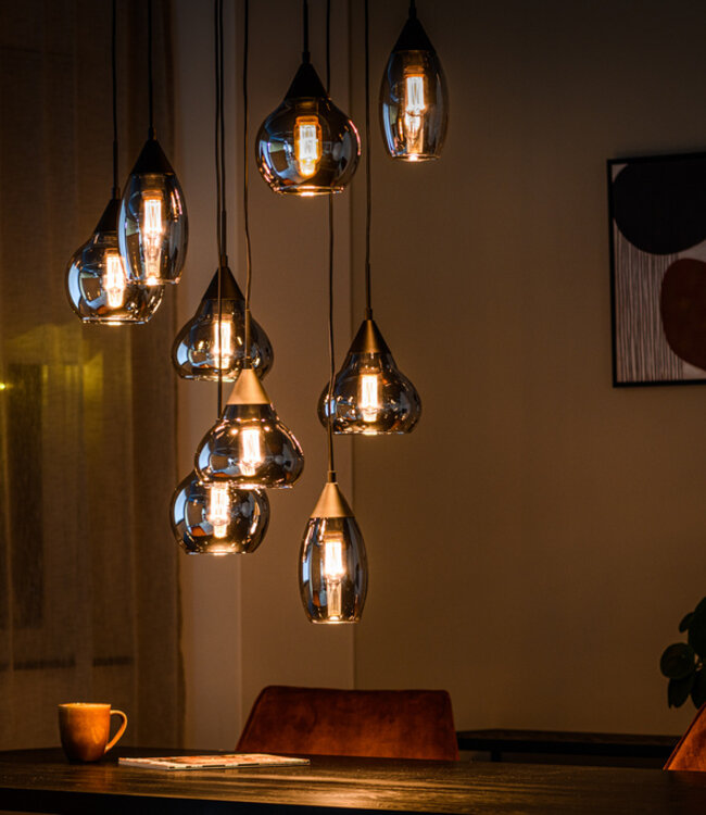 Starfurn Hanglamp Glas 9 Lichten H340 Rook/Smokeglas