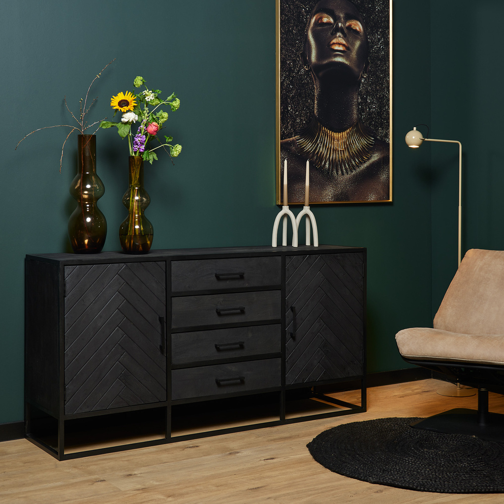 Starfurn Dressoir New York | Zwart | Mangohout | B165 cm