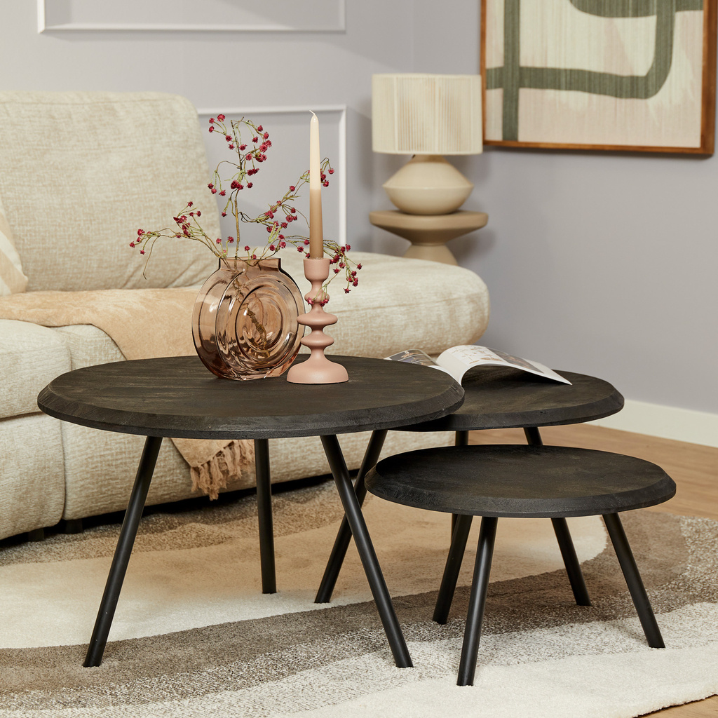 Starfurn Salontafel Ohio Zwart | Set Van 3 | Mangohout