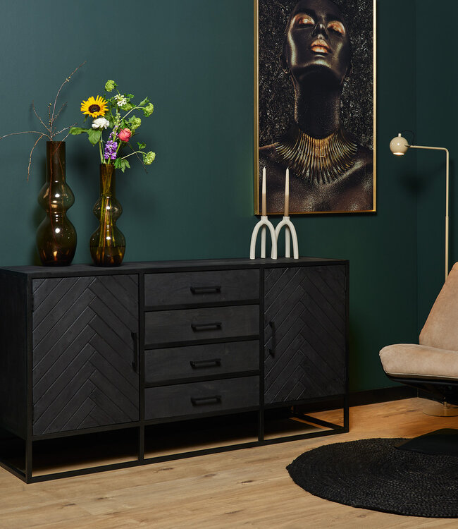 Starfurn Dressoir New York | Zwart | Mangohout | B165 cm