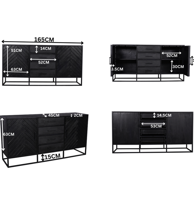 Starfurn Dressoir New York | Zwart | Mangohout | B165 cm