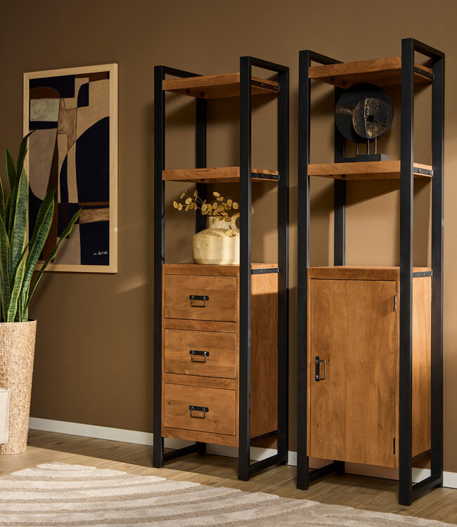 Starfurn Boekenkast Boaz | Mangohout | 1 deur | 200x55x45 cm