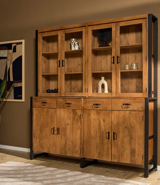 Starfurn Vitrinekast Boaz XXL | Mangohout | 220x200x45 cm