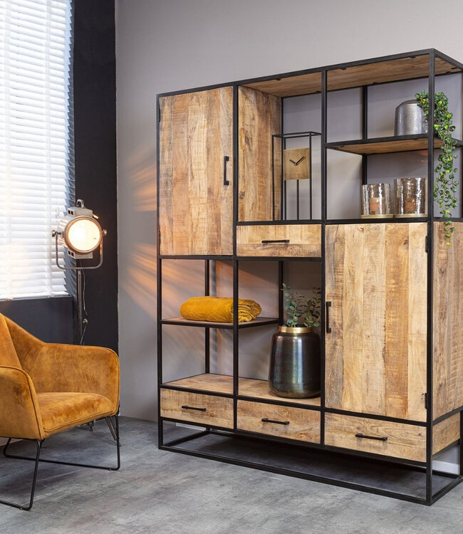 Starfurn Boekenkast Denver 200x160x45 Cm | Mangohout en staal | XXL
