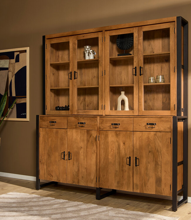 Starfurn Vitrinekast Boaz XXL | Mangohout | 220x200x45 cm