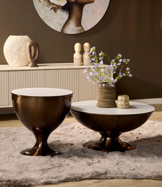 Starfurn Salontafel Ava | Set van 2 | Marmer & Gouden Onderstel