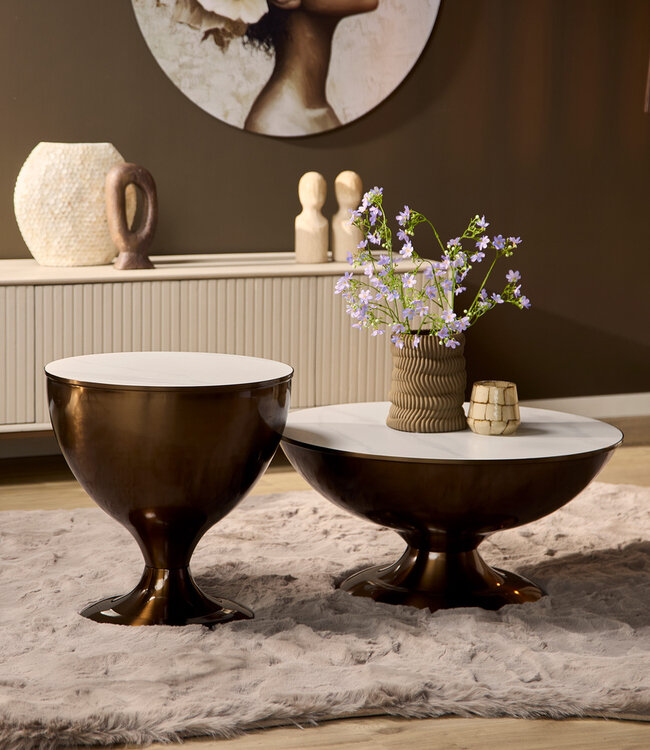 Starfurn Salontafel Ava | Set van 2 | Marmer & Gouden Onderstel