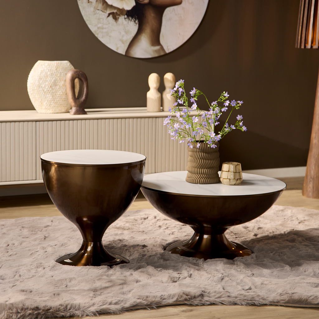Starfurn Salontafel Ava | Set van 2 | Marmer & Gouden Onderstel