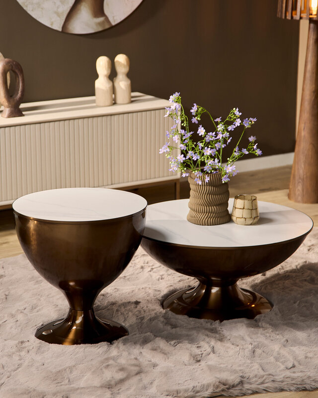 Starfurn Salontafel Ava | Set van 2 | Marmer & Gouden Onderstel